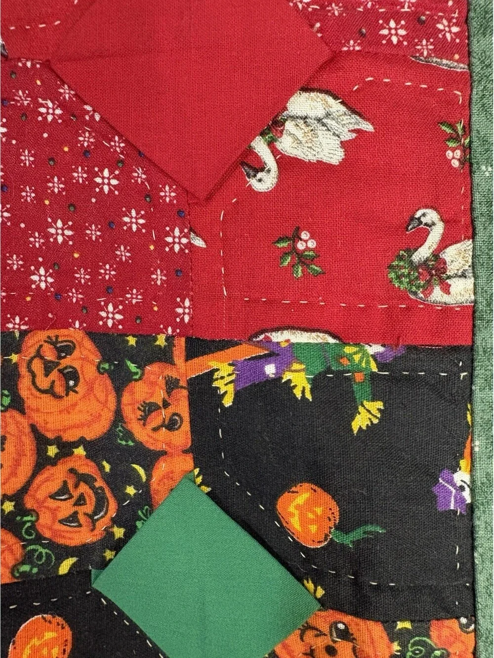 Vintage Handmade Holiday Sampler Patchwork Quilt 43x42 Christmas Halloween USA